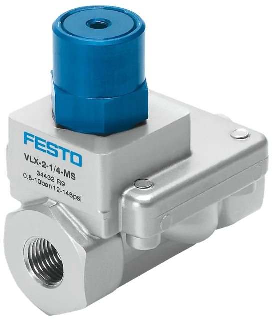 Festo pneumatically actuated media valve with blue actuator